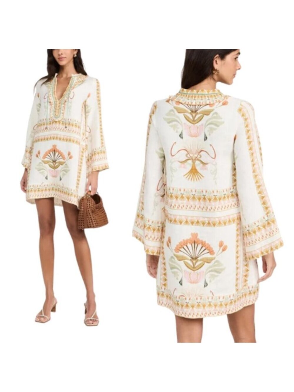 NWT Lug Von Siga Tess Ruffled Edges Long Sleeves Mini Dress Off White Size: 8